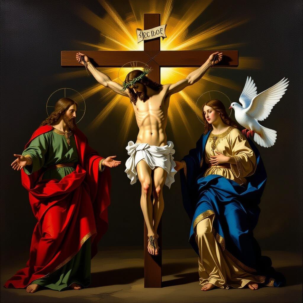 Baroque Oil Painting of the Holy Trinity Crucifix