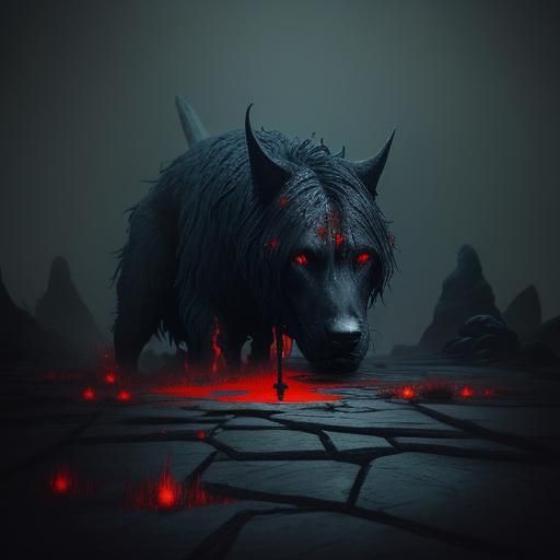 Eerie Dark Fantasy Dog in Gothic Setting