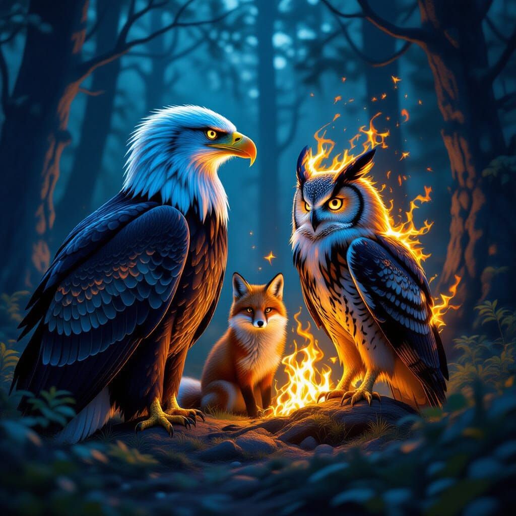 Ethereal Fire Creatures in Mystical Forest