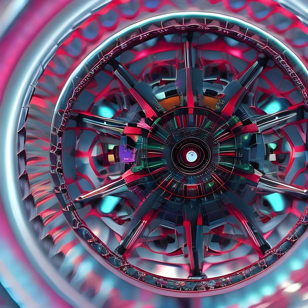 Cyberpunk Goldberg Machine in Opalescent CGI Style