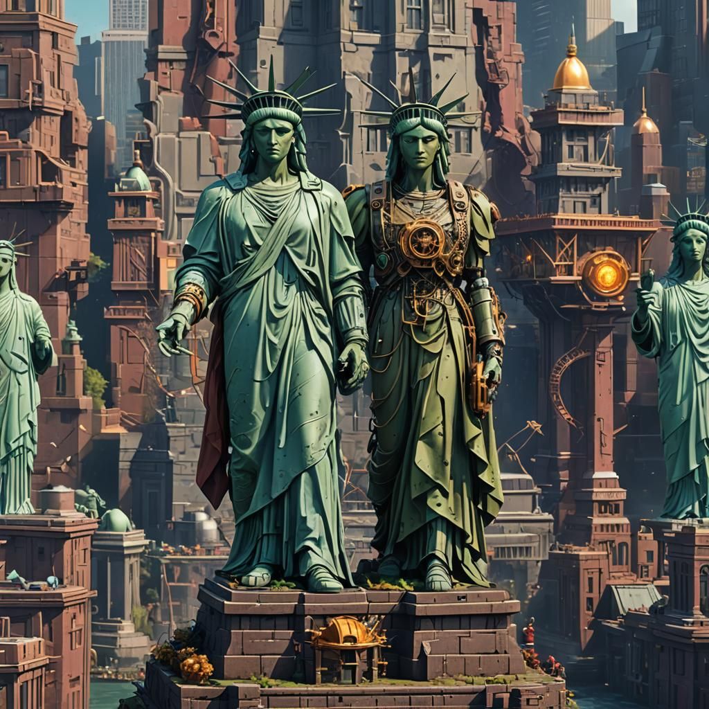 Statue of Liberty Robot Hybrid in Detailed Digital Painting