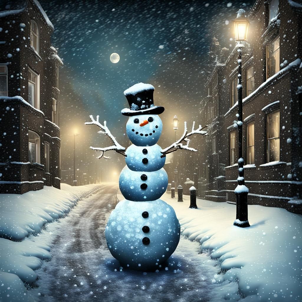 Nacre Snowman in Urban Neovictorian Nightscape