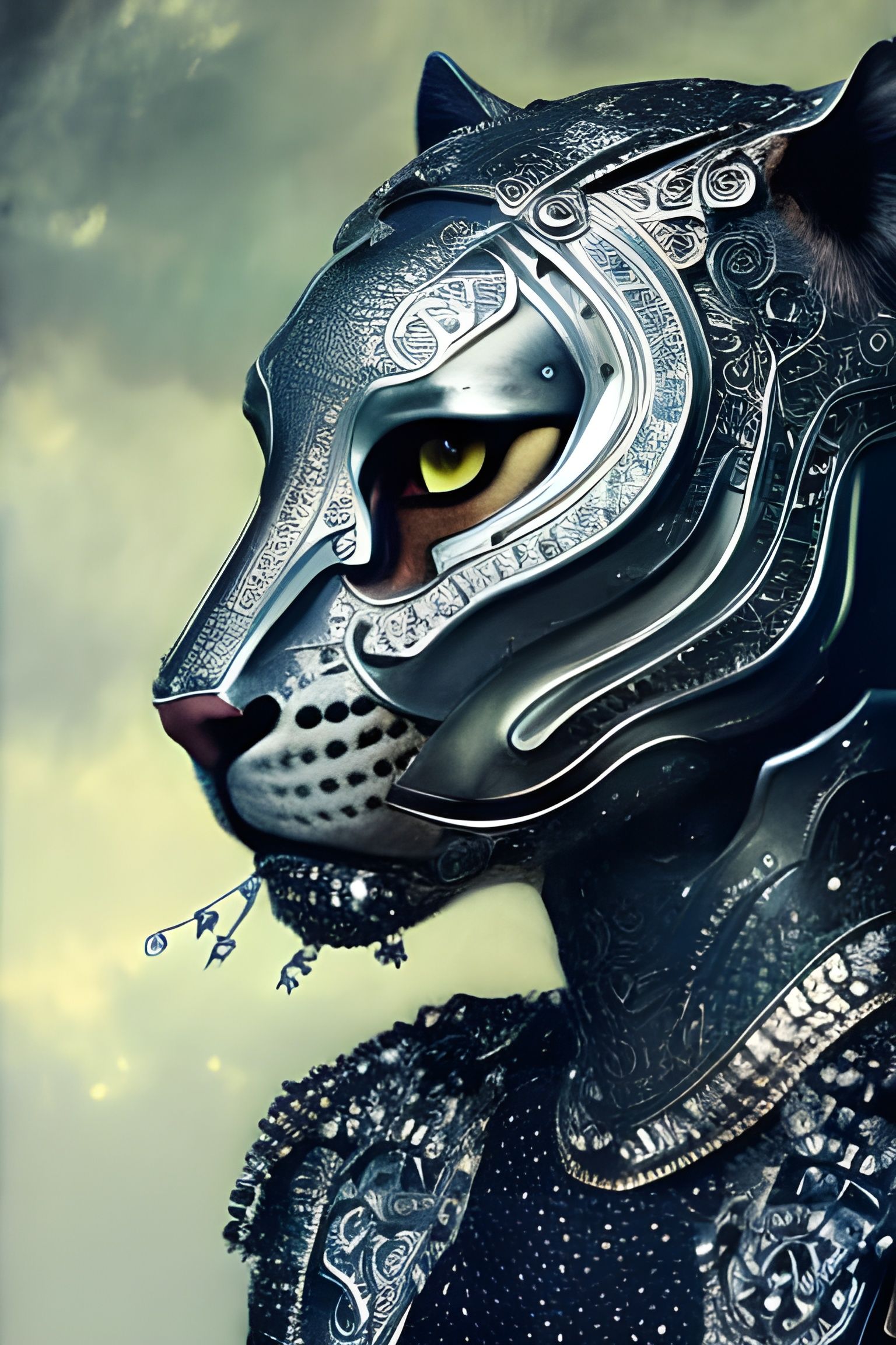 Ornate Panther Knight Portrait in Hyperrealistic Style