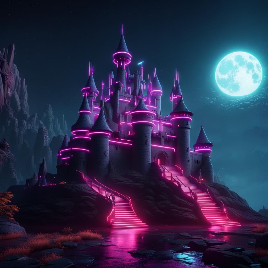 Neon Castle of Dark Energy: 3D Game Cinematic