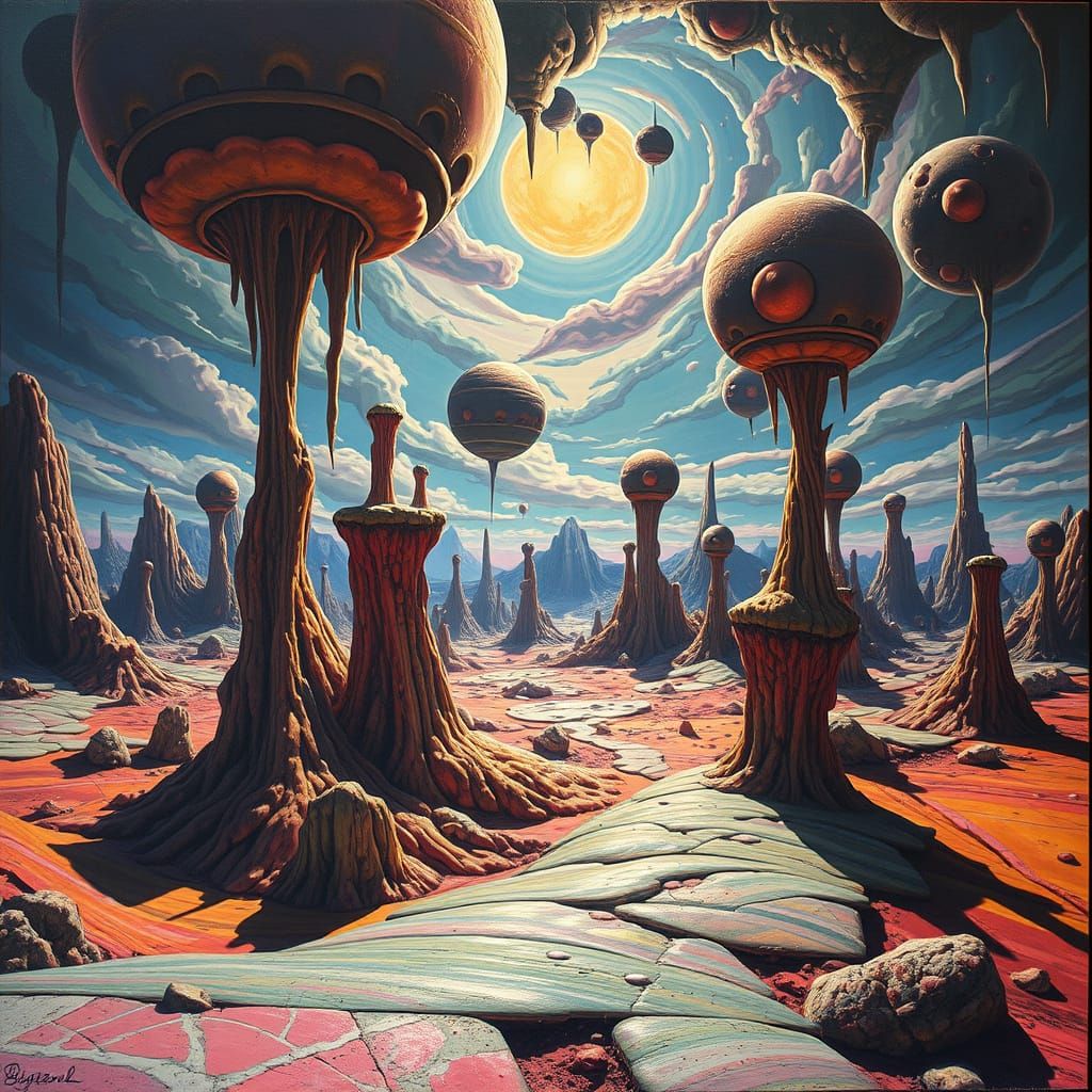 Surreal Dreamscape with Melting Forms and Vivid Colors