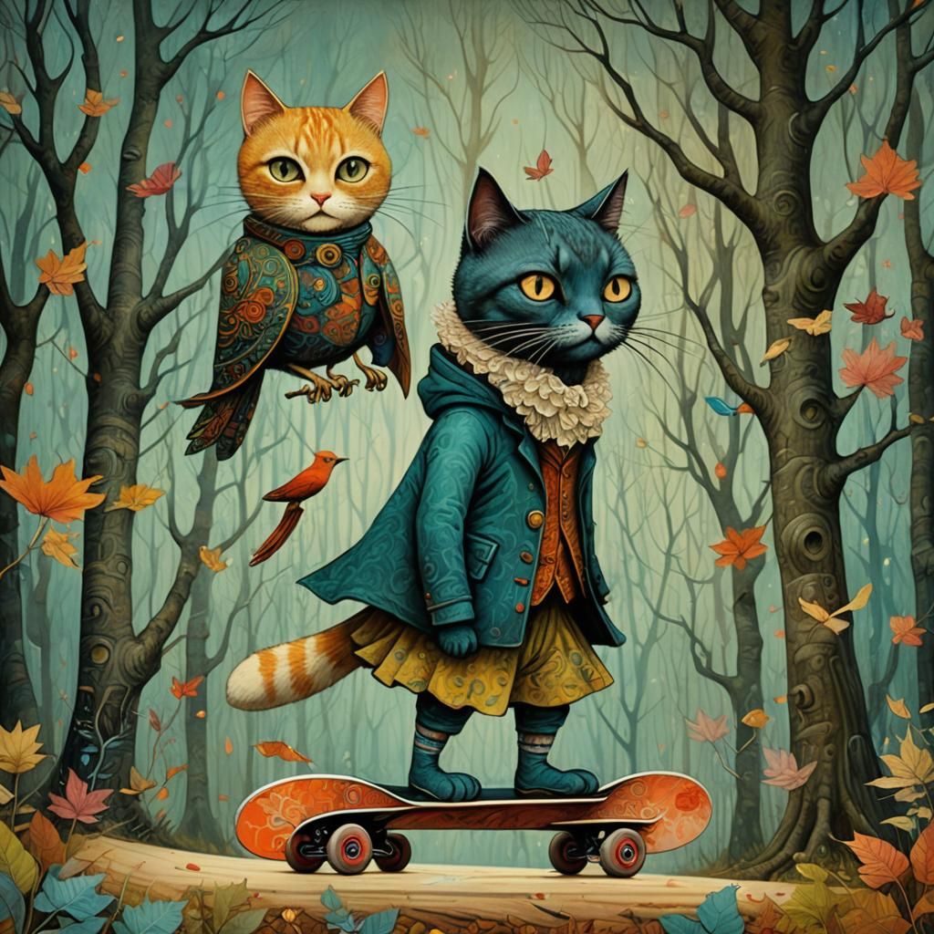 Dreamlike Woman-Cat in Art Brut Style