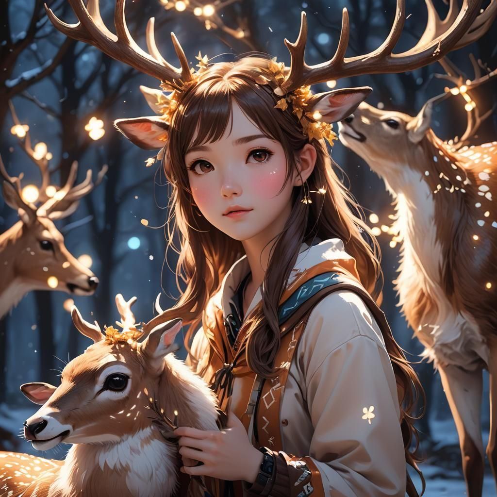 Glowing Deer Girl in Detailed 3D Anime Art