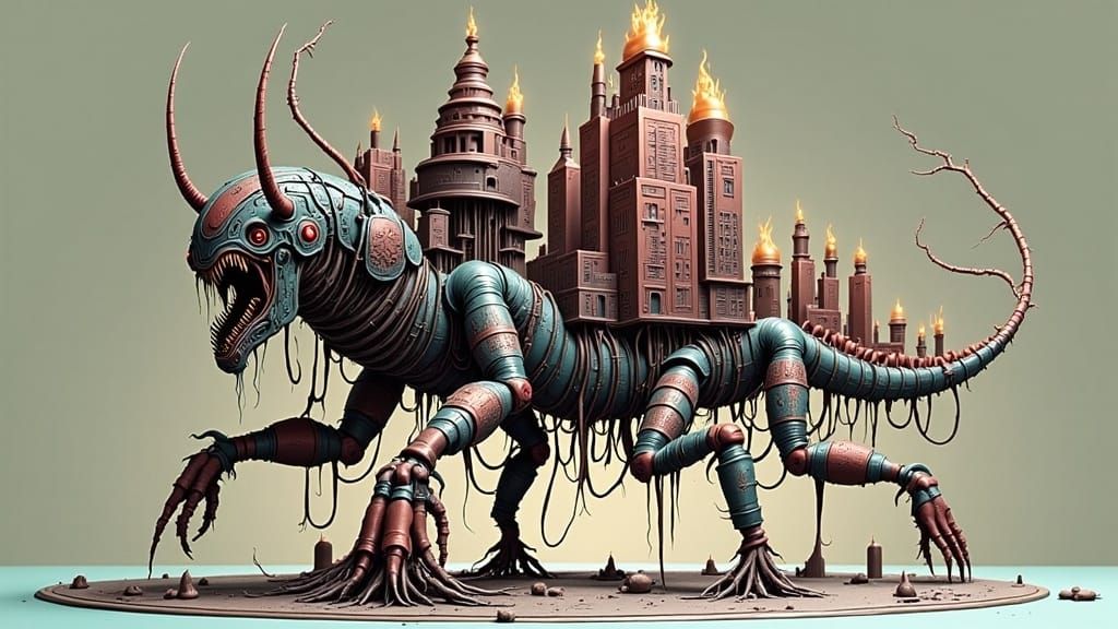 Cyberpunk Horror Centipede-Centaur Cake in H.R. Giger Style