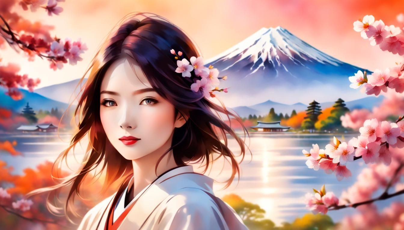 Elegant Japanese Portrait with Cherry Blossoms