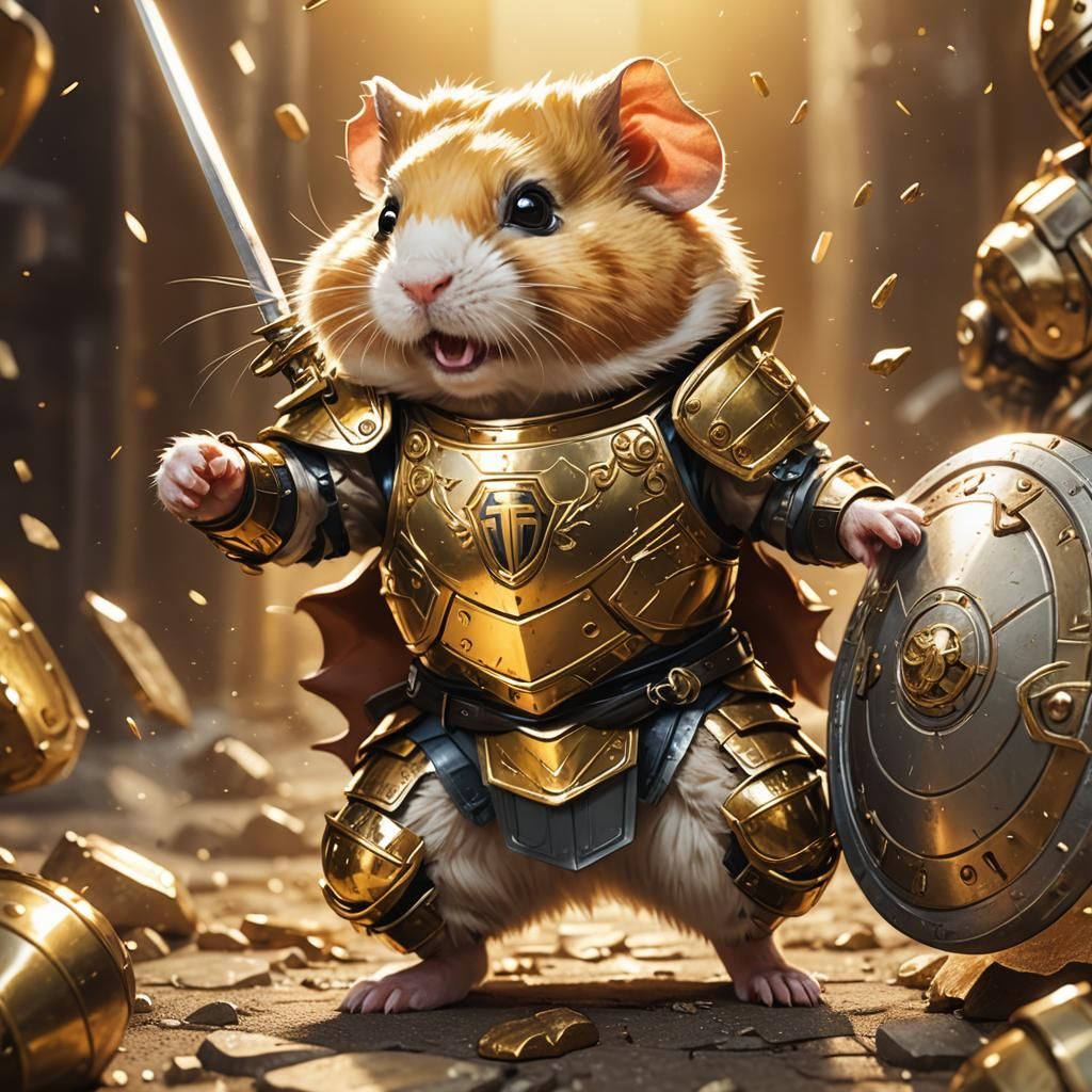 Hamster Fight in Golden Armor with TON Logo