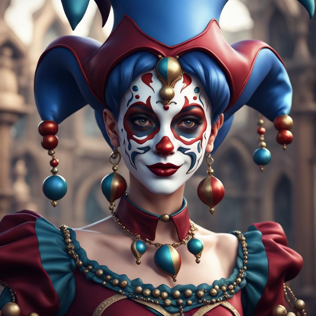 Cute Jester with Porcelain Mask: Fantasy Concept Art
