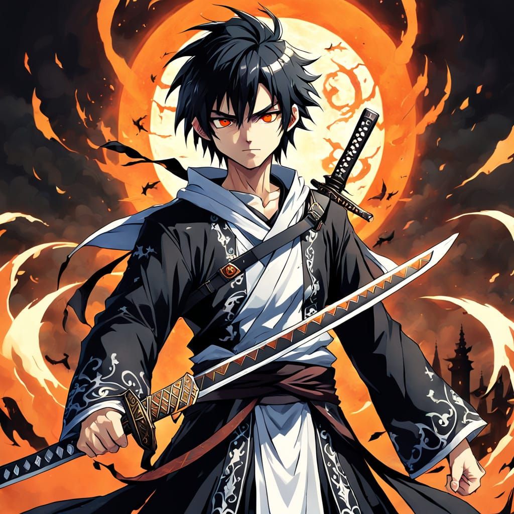 Surreal Anime Warrior in Dark Robes