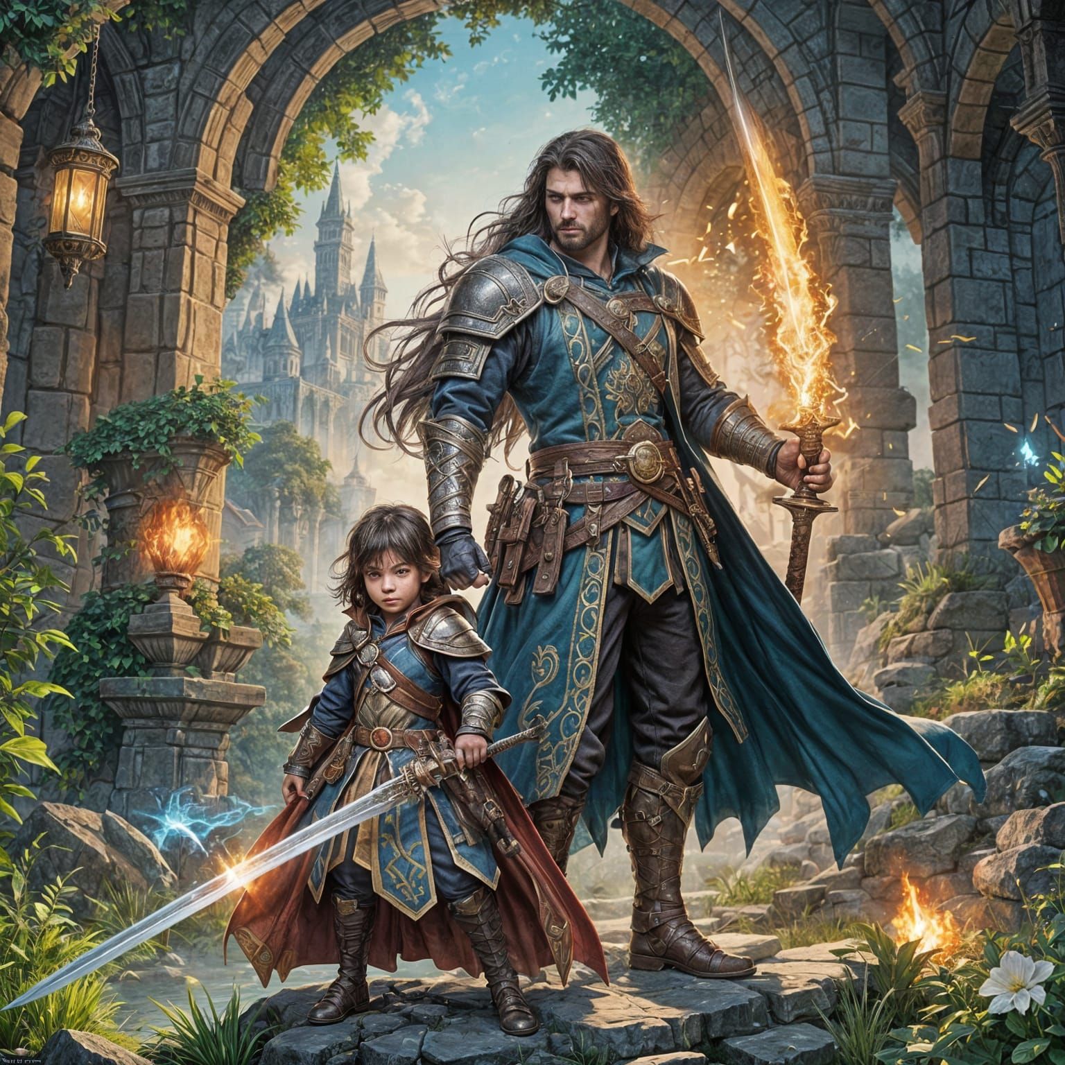 Heroic Sorcerer with Sword: Watercolor Concept Art