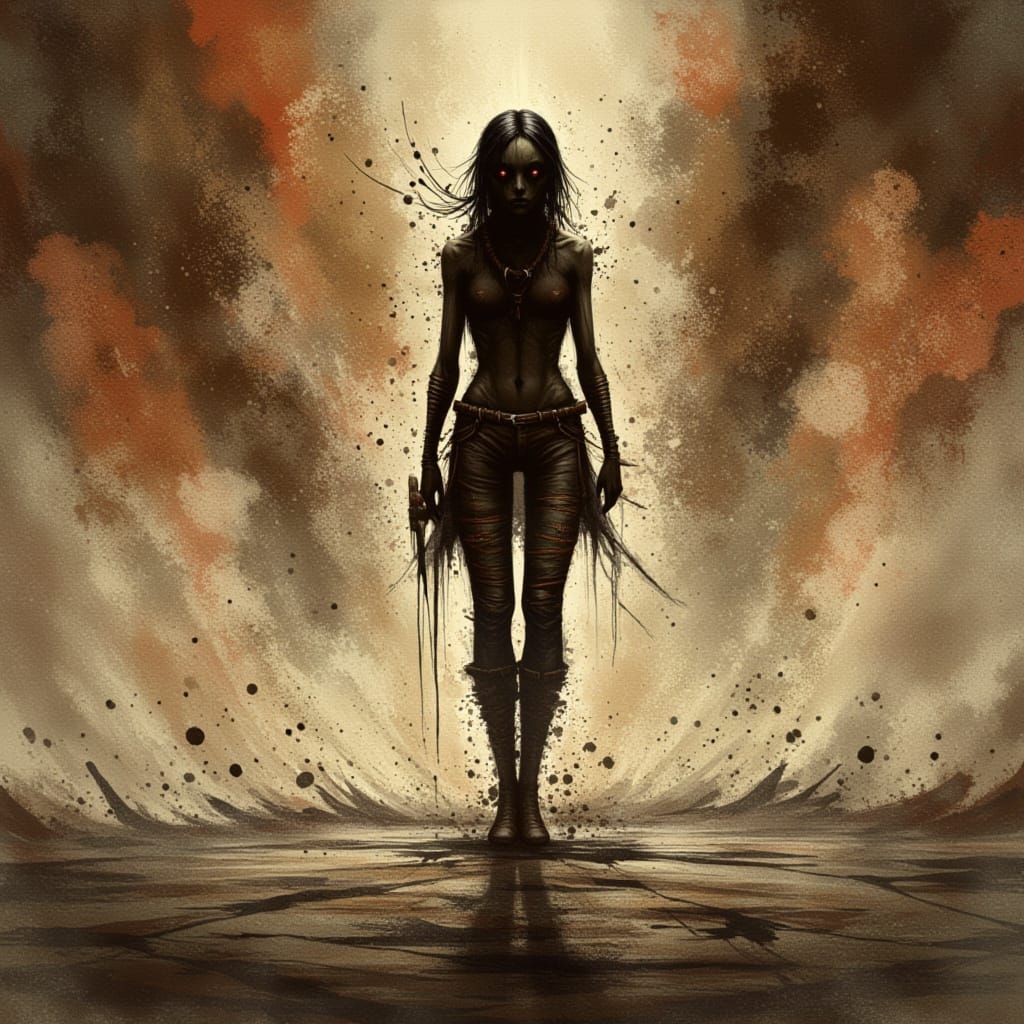 Rebellious Woman in Ripped Jeans, Concept Art Masterpiece