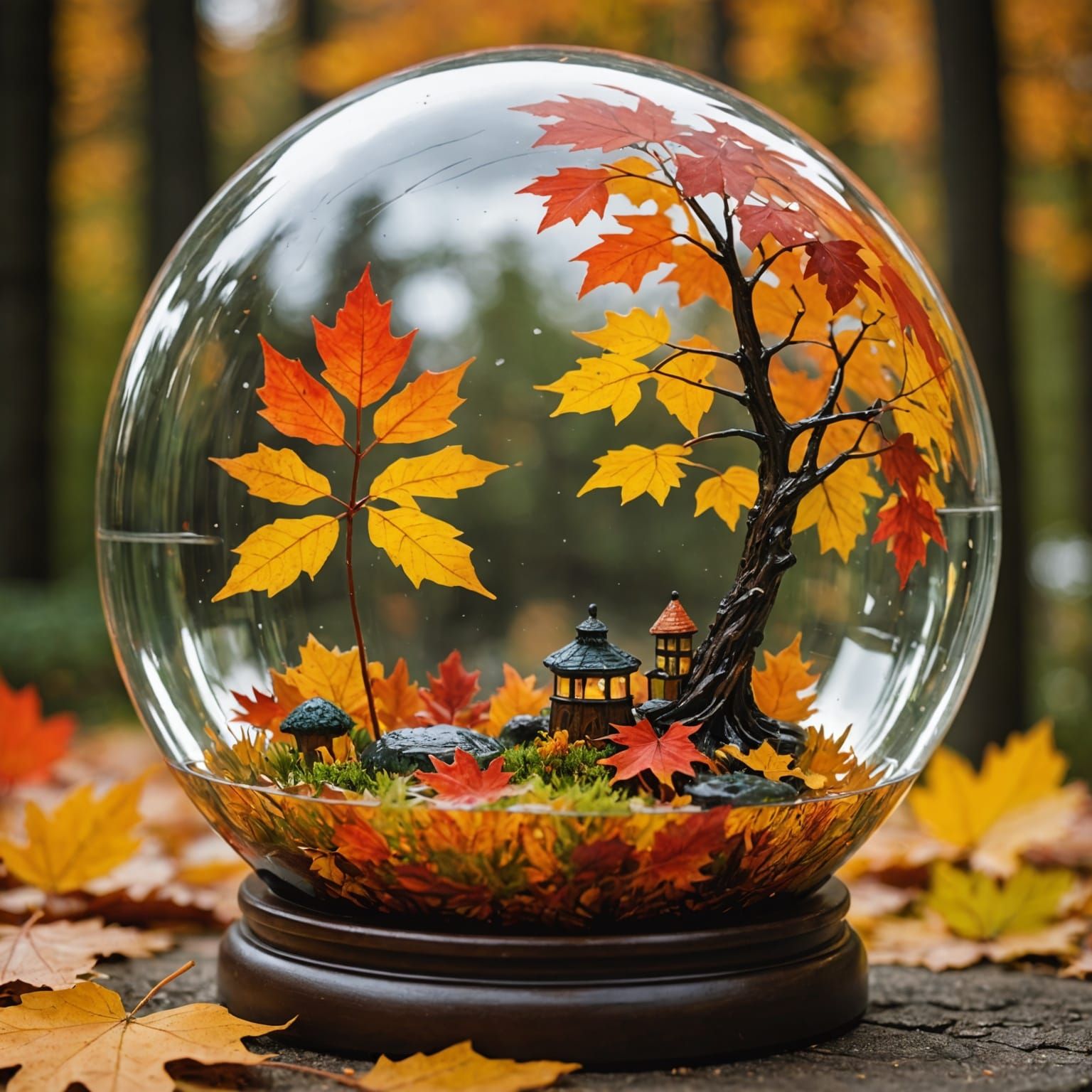 Autumn Scene Inside a Water Globe