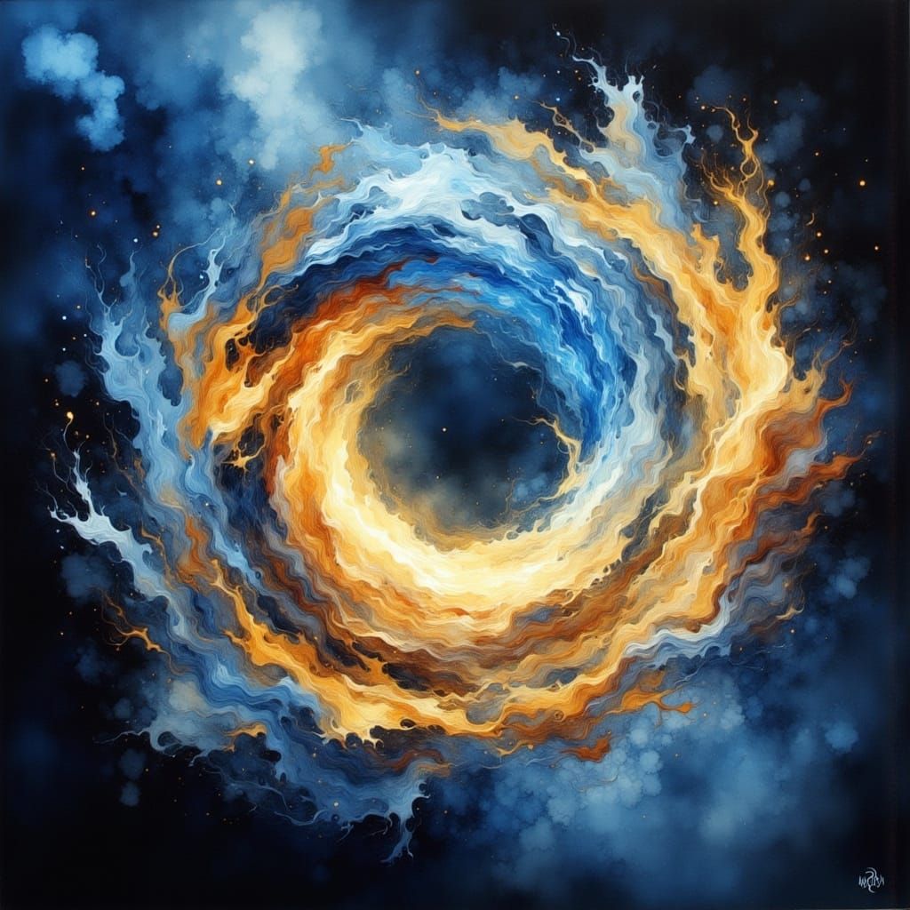 Golden Blue Fire Swirls in High Contrast