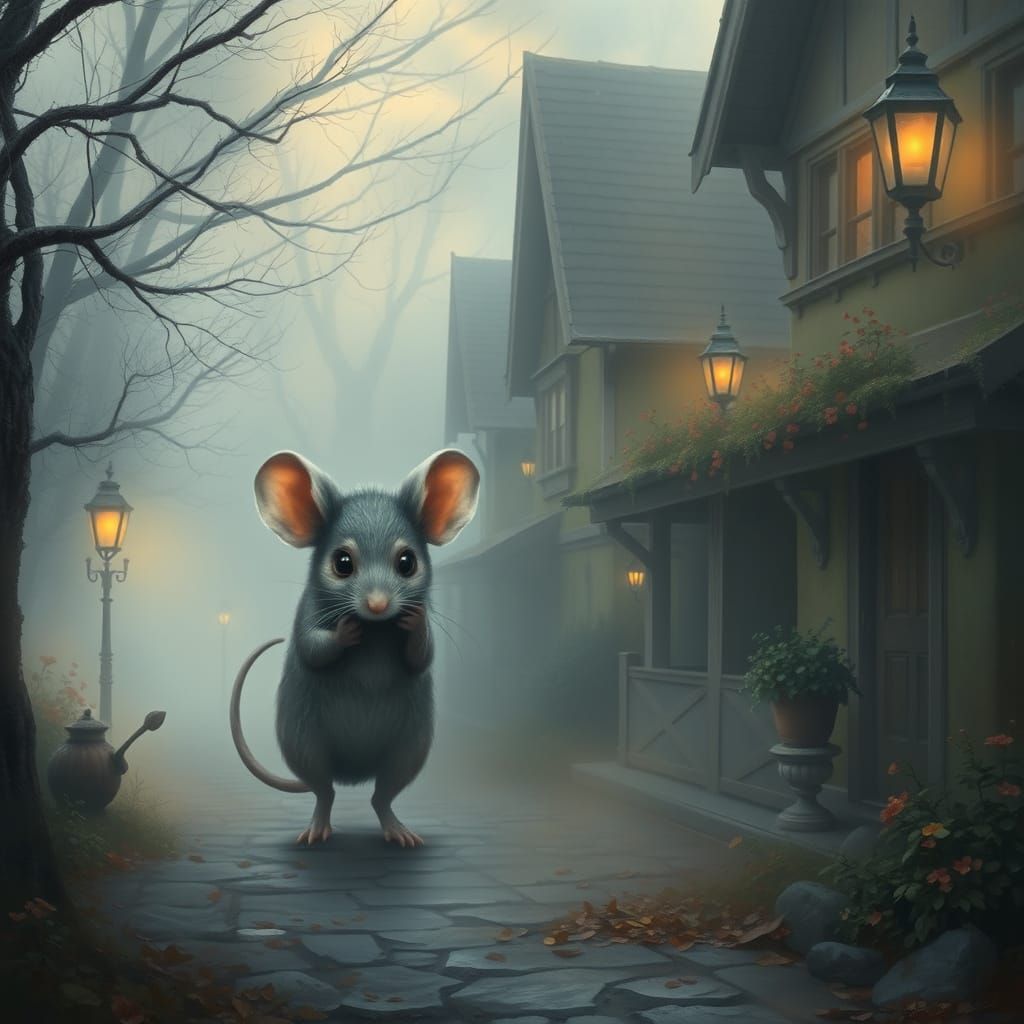 Mouse and Chupacabra in Misty Street: Ethereal Fantasy