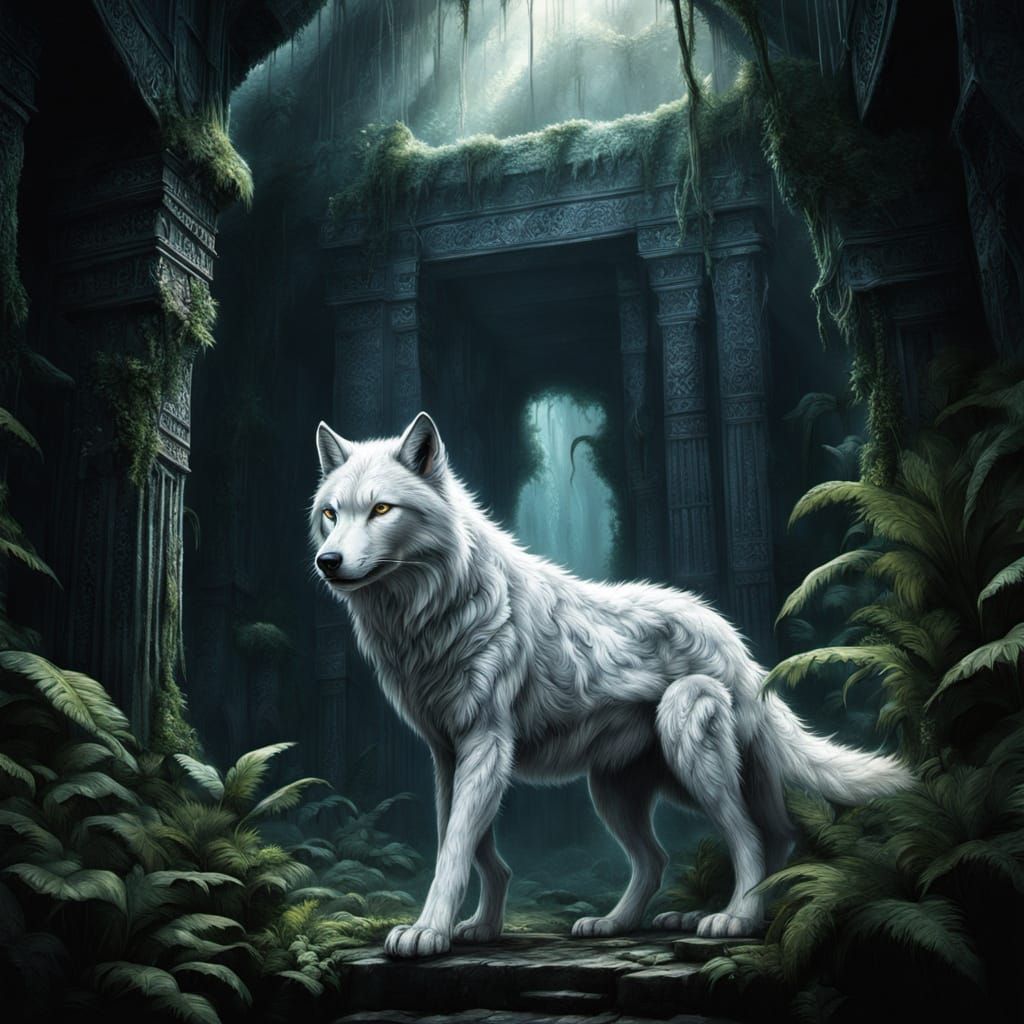 Furry Wolf Explores Ancient Jungle Temple in Dark Fantasy St...