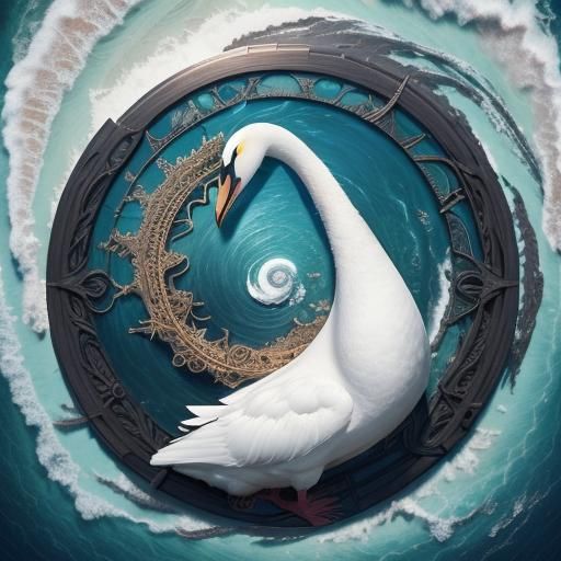 Surreal Tropical Island Swan in Azure Waters