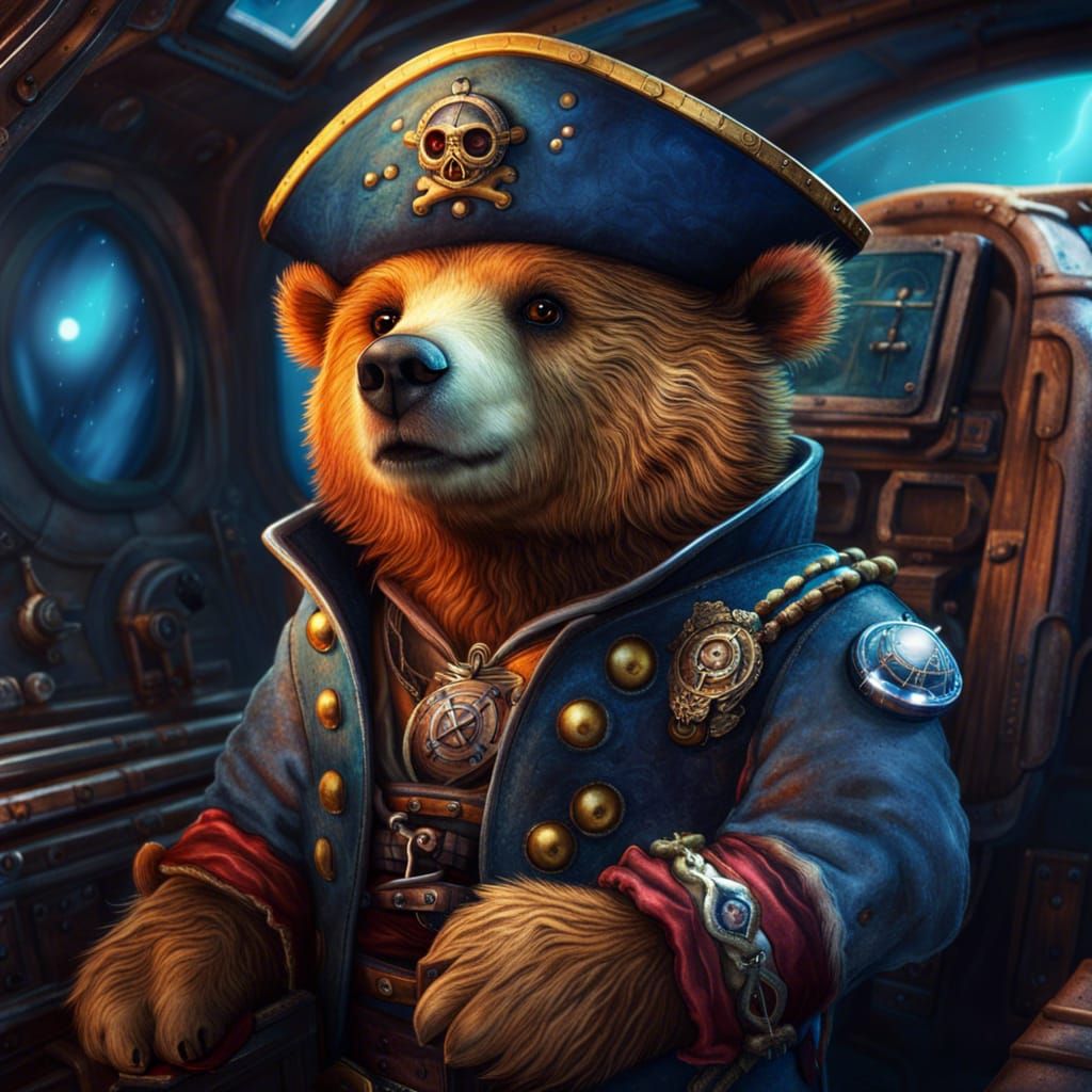 Pirate Bear in Spaceship: Detailed Matte Painting