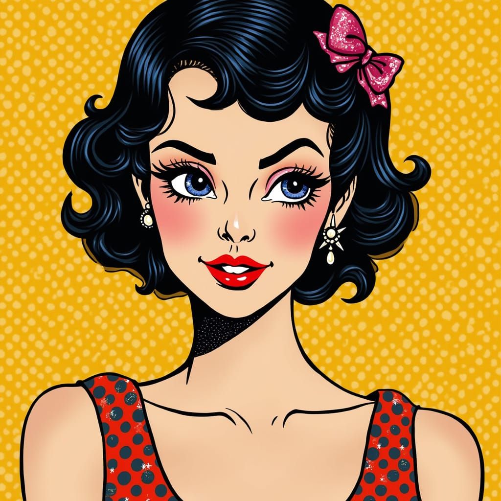 Pop Art Woman with Sly Smile in Lichtenstein Style