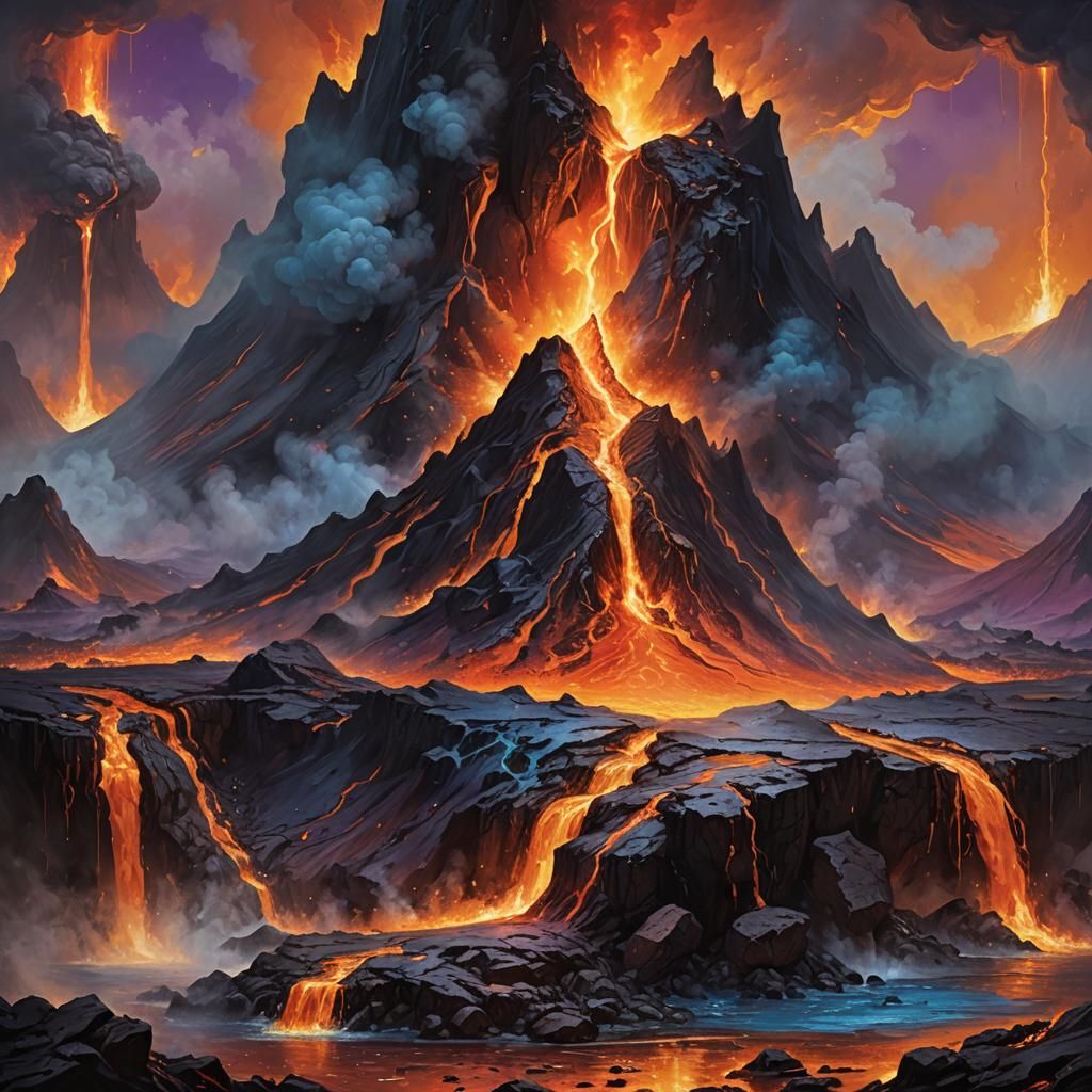 Volcano Geysers and Lava Flows in Fantasy Art