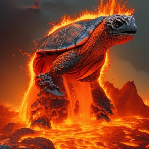 Epic Volcano Turtle Eruption in Digital Painting