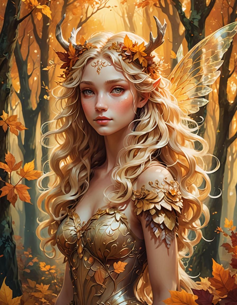 Forest Fairy Centaur with Blonde Hair, Digital Art