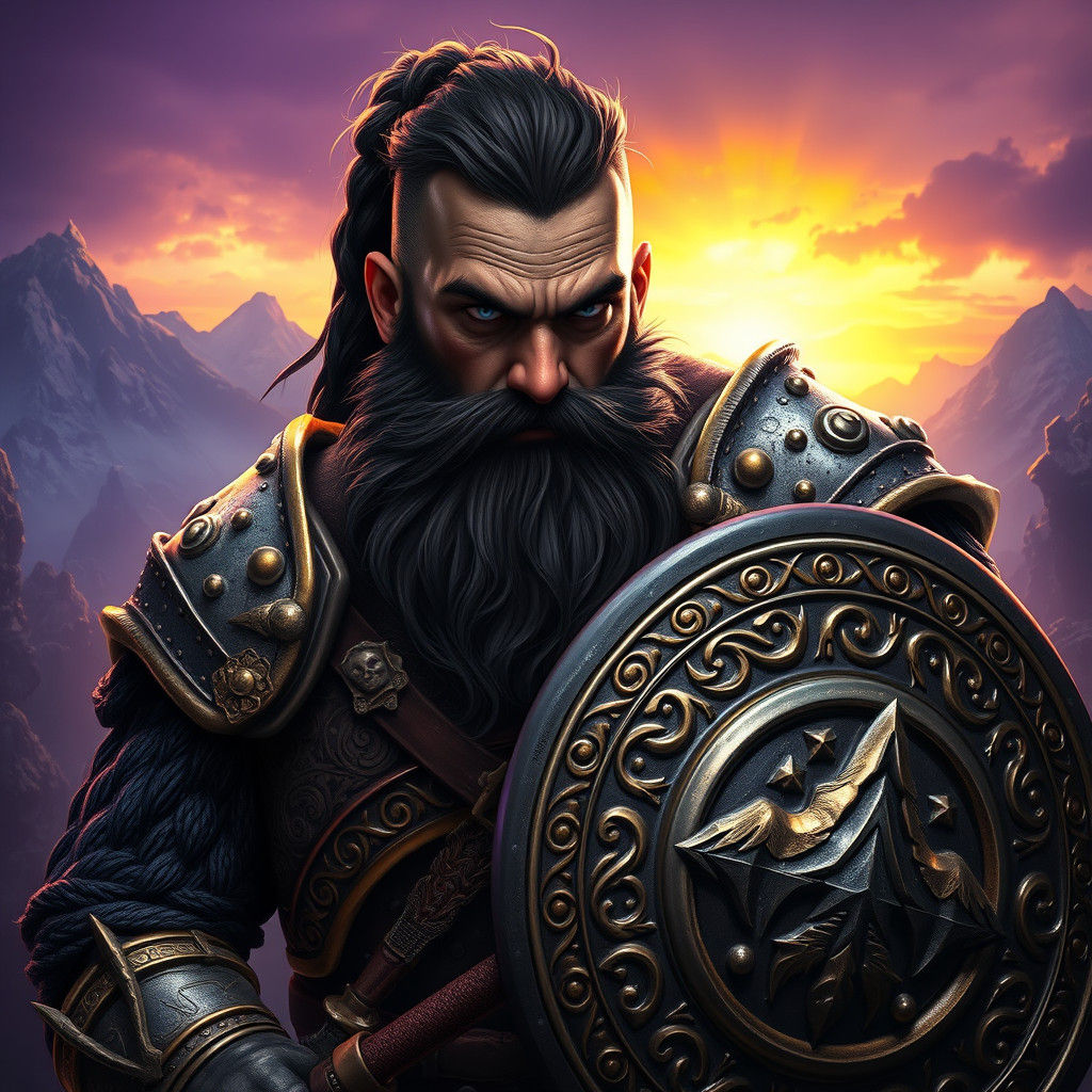 Dwarf Fighter Portrait in Silver Armor, Dark Fantasy Art