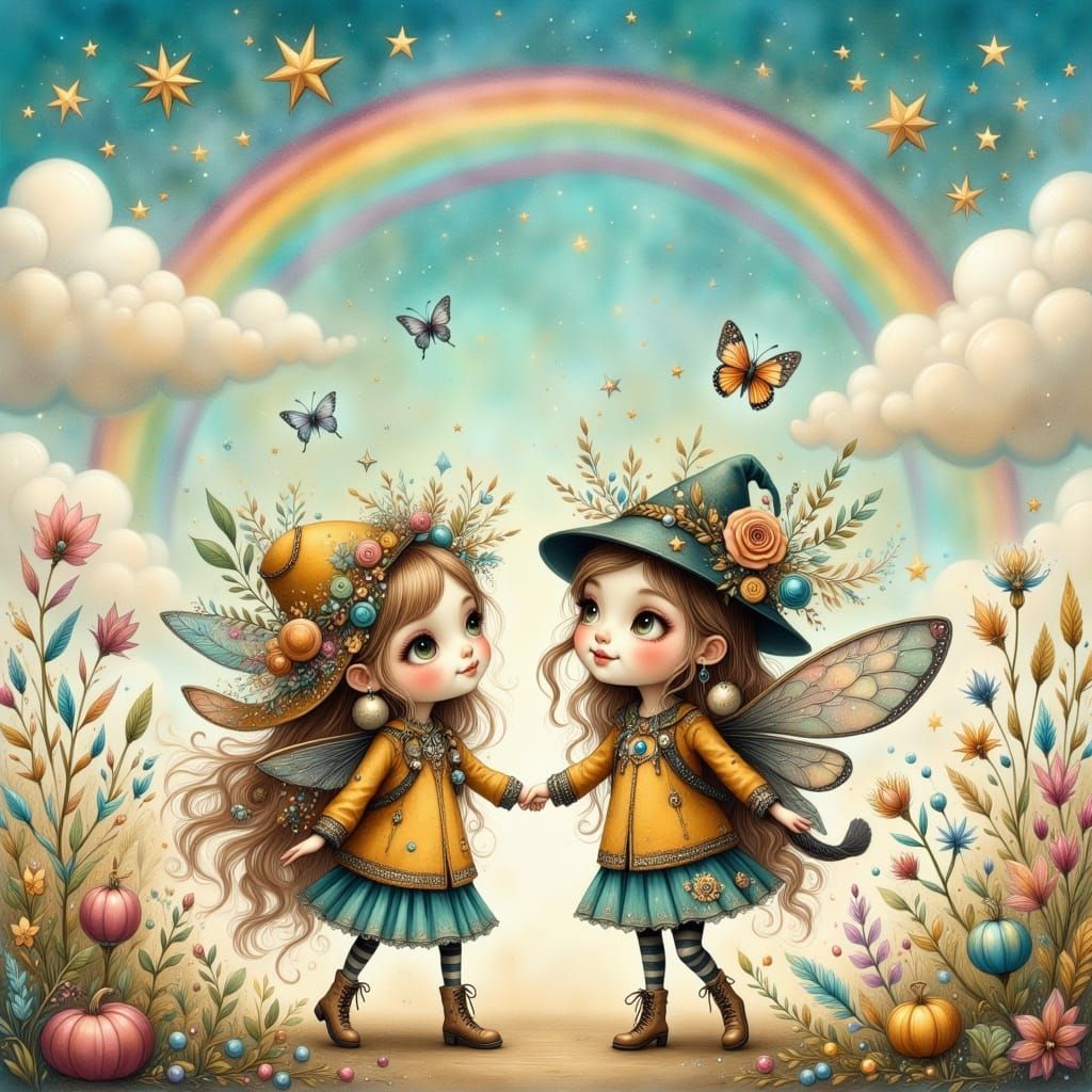 Whimsical Chibi Bumblebee and Morpho Butterfly Friends in a ...