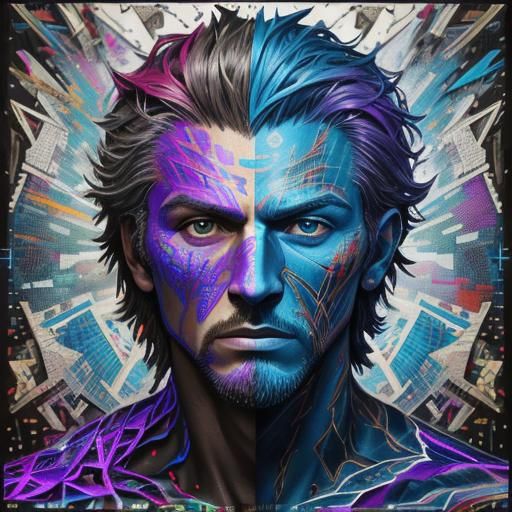 Elder Man in Love with Fight: Mosaic Spray Art