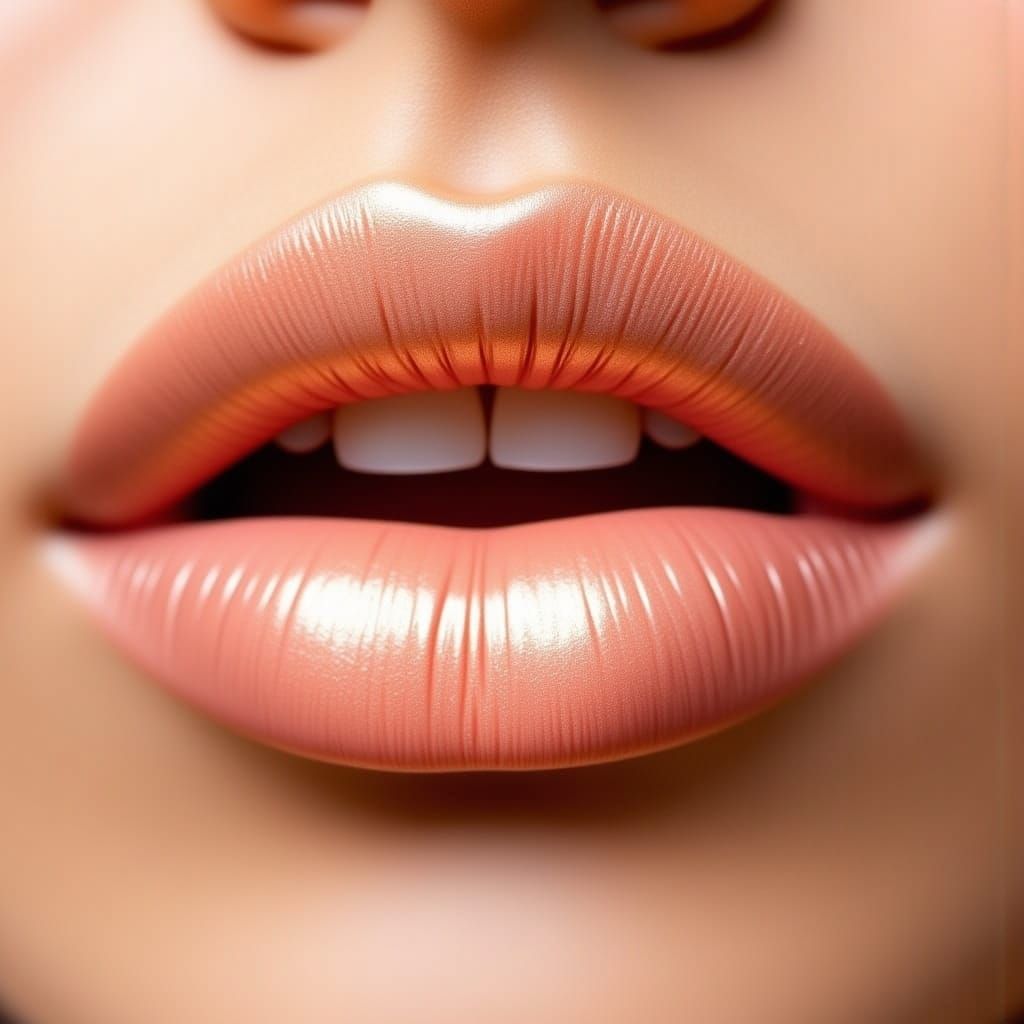 Hyperrealistic Blush Gold Lips in Digital Art Style