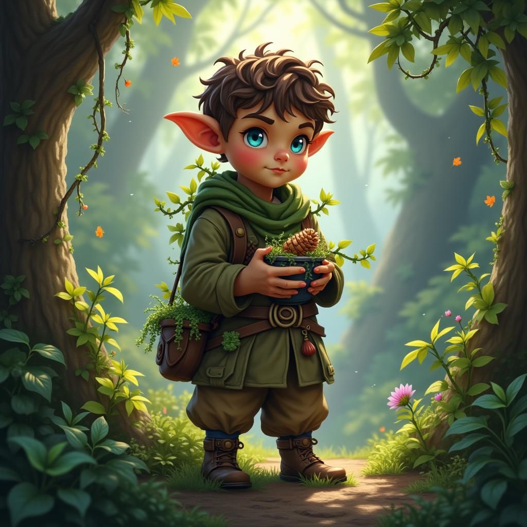 Mystical Forest Gnome in Detailed Matte Painting Style