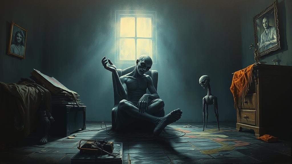 Mystified Figure Lost in Madness: Surrealist Oil Painting