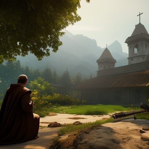 Franciscan Friar in Prayer: 3D Game Cinematic