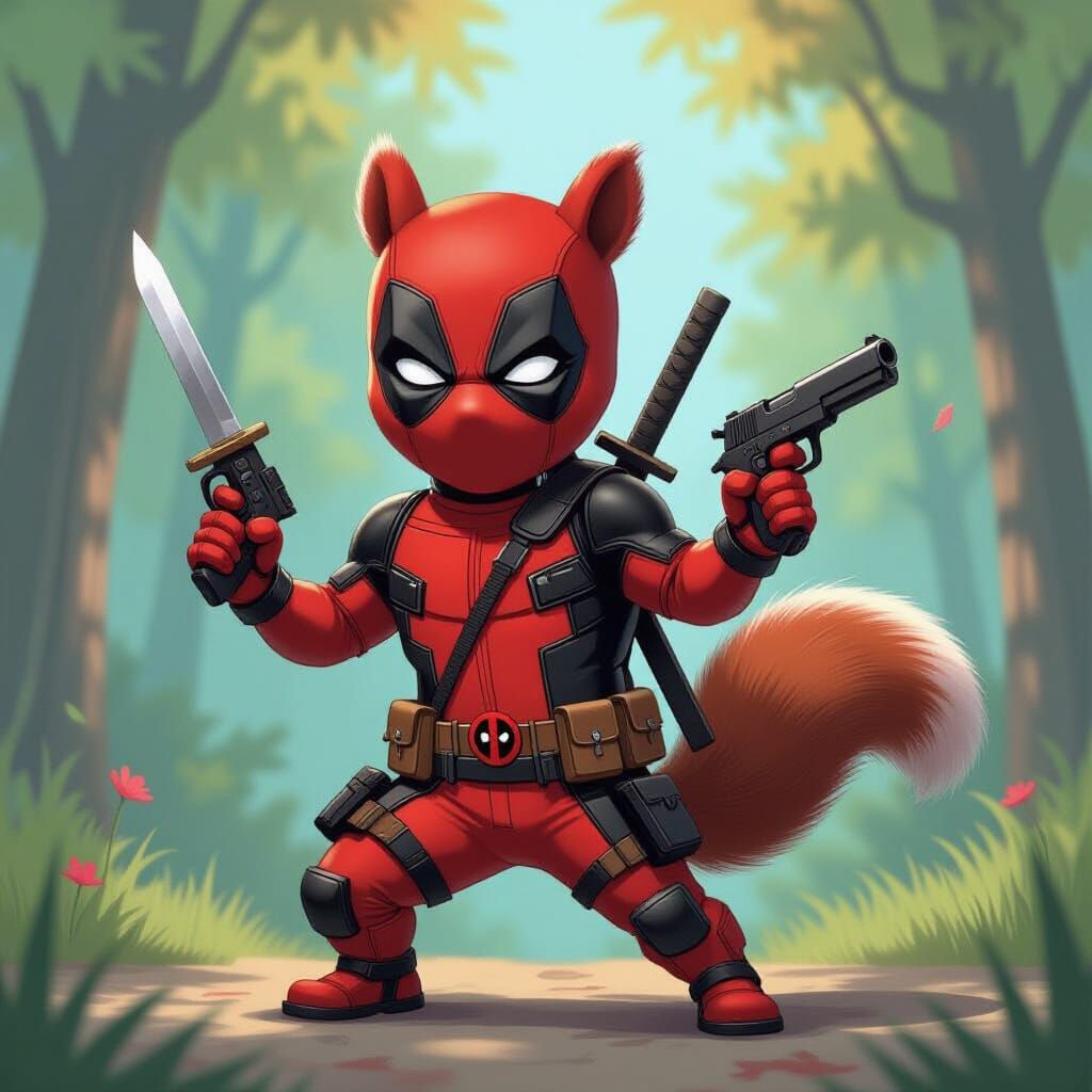 Deadpool as Squirrel Superhero in Action