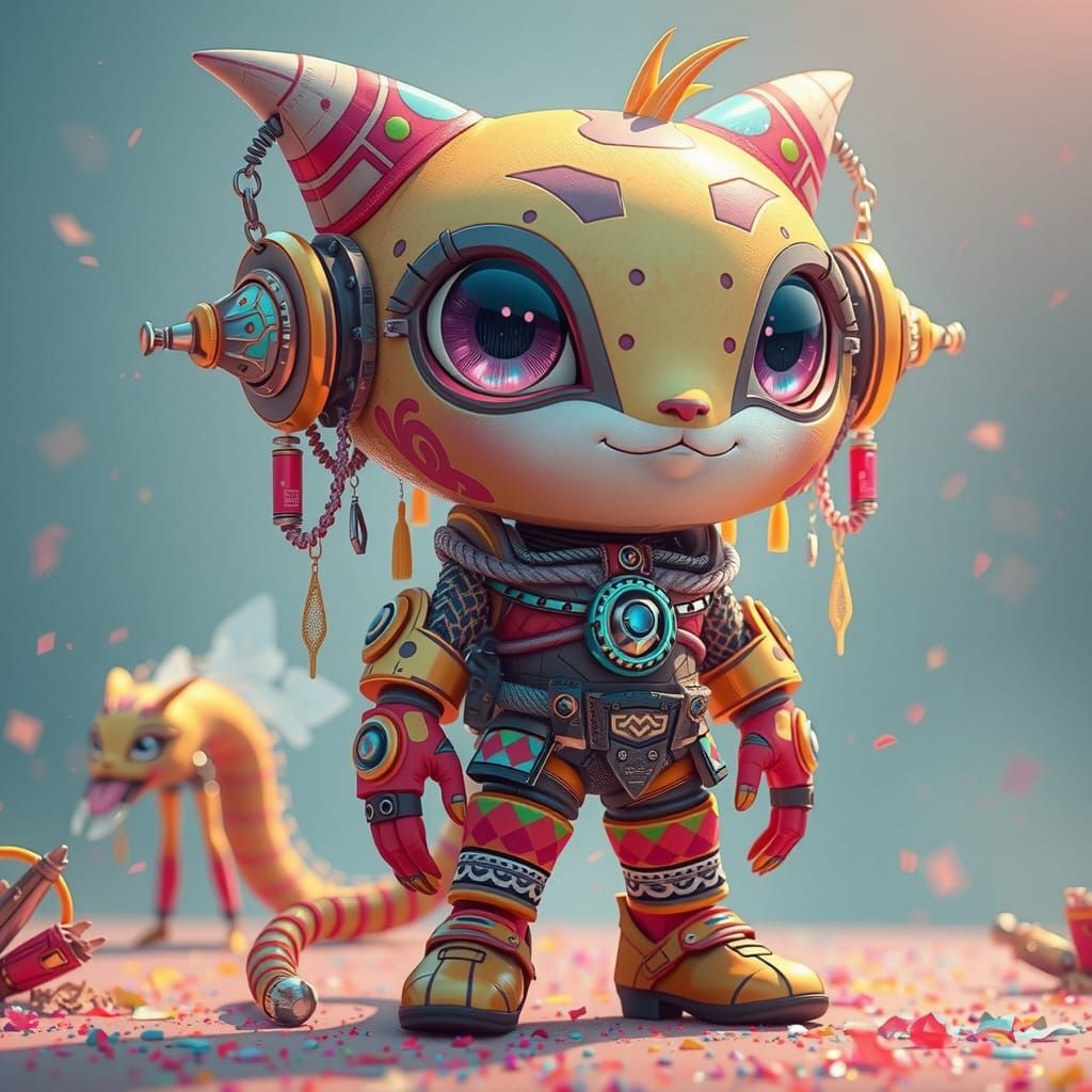 Vibrant Animated Character with Bold Lines and Geometric Sha...