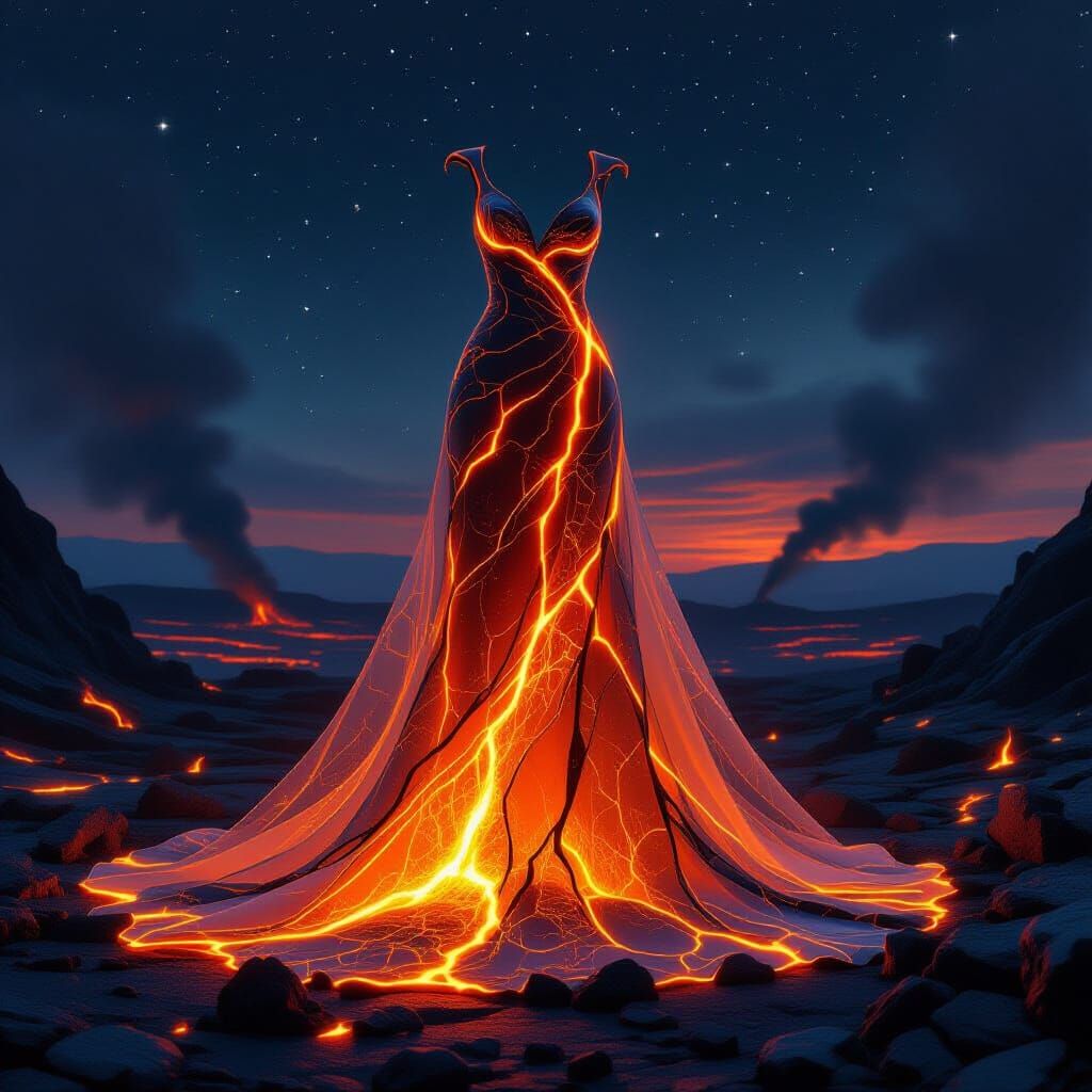 Transparent Lava Dress in Volcanic Landscape