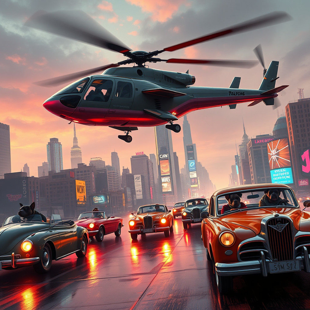 Futuristic Helicopter Rollicoster in Neon City, Pop Art Styl...