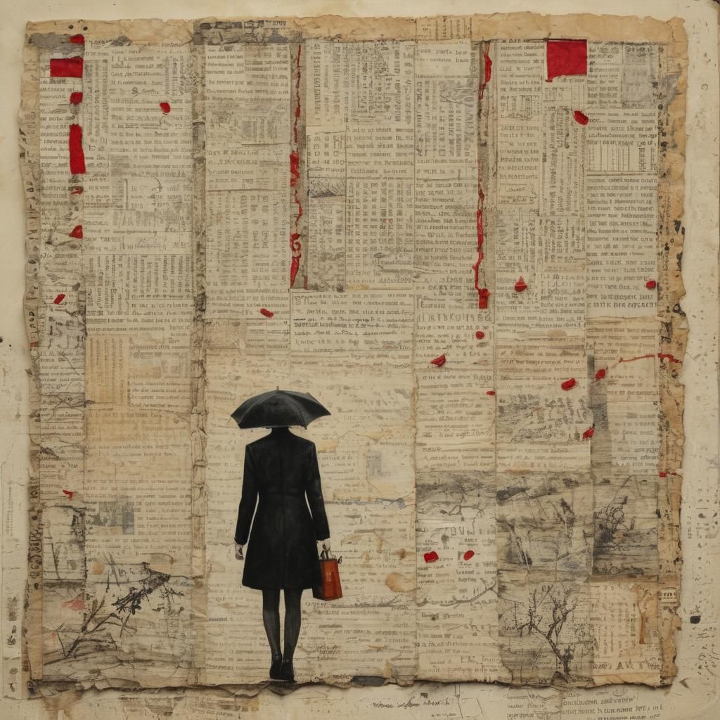 Umbrella Woman Reads the Newspaper in Whimsical Liminal Spac...