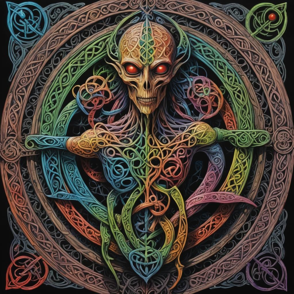 Surreal Celtic Knotwork Crayon Drawing