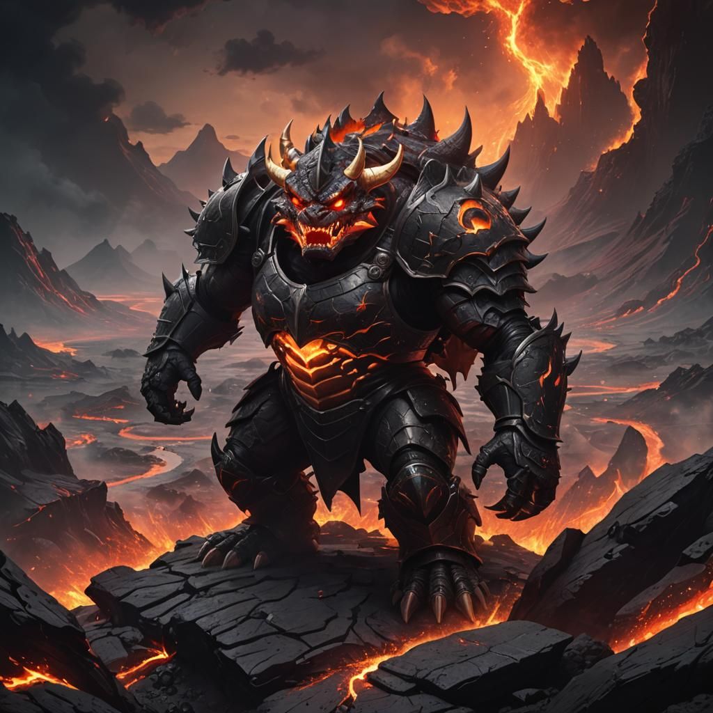 Bowser in Dark Volcanic Digital Art