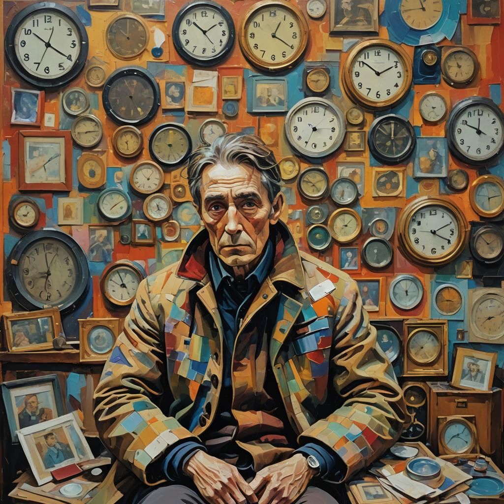 Nostalgic Figure Surrounded by Time, in Neo-Expressionism