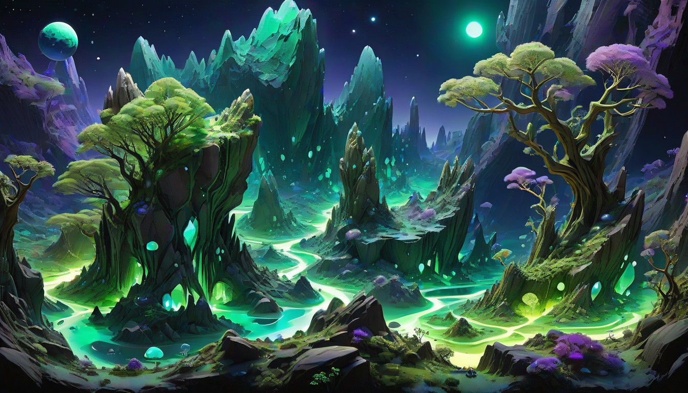 Surreal Planetary Landscape with Non-Euclidean Geometries an...