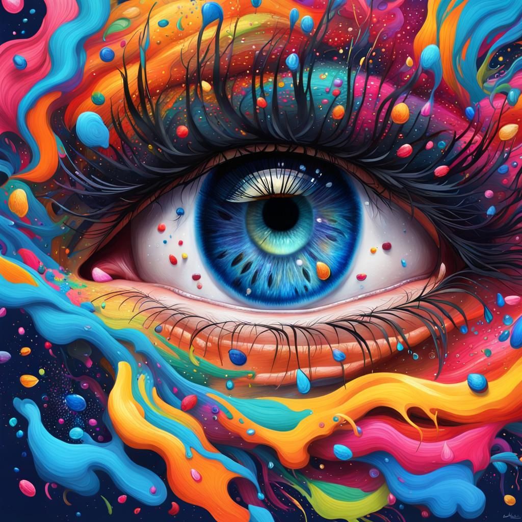 Colorful Eye with Paint Explosion in Digital Art
