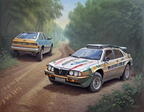 Lancia Racing in Italy: Gouache and Watercolor Style