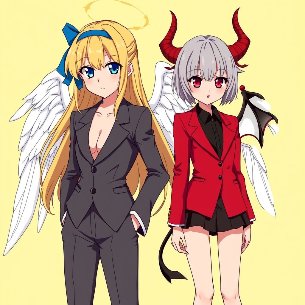 Anime Angel and Demon Girls in Vibrant Style