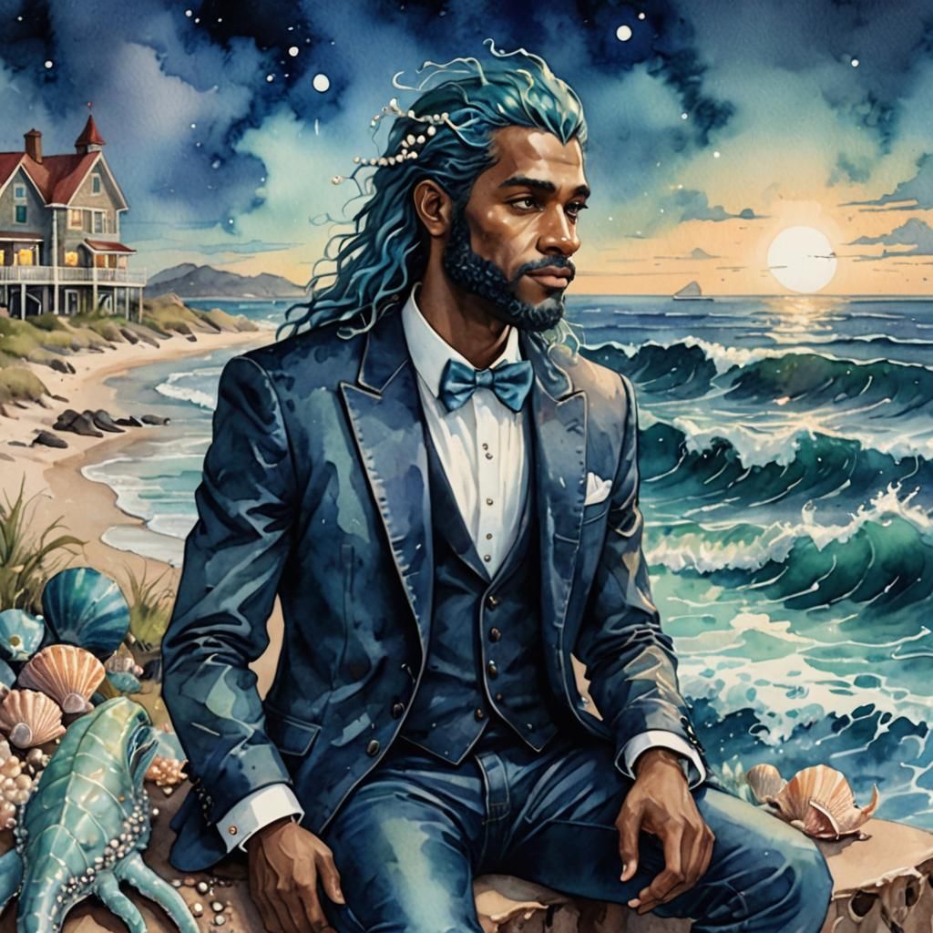 Regal Sea Monster in Tuxedo with Beachy Girl