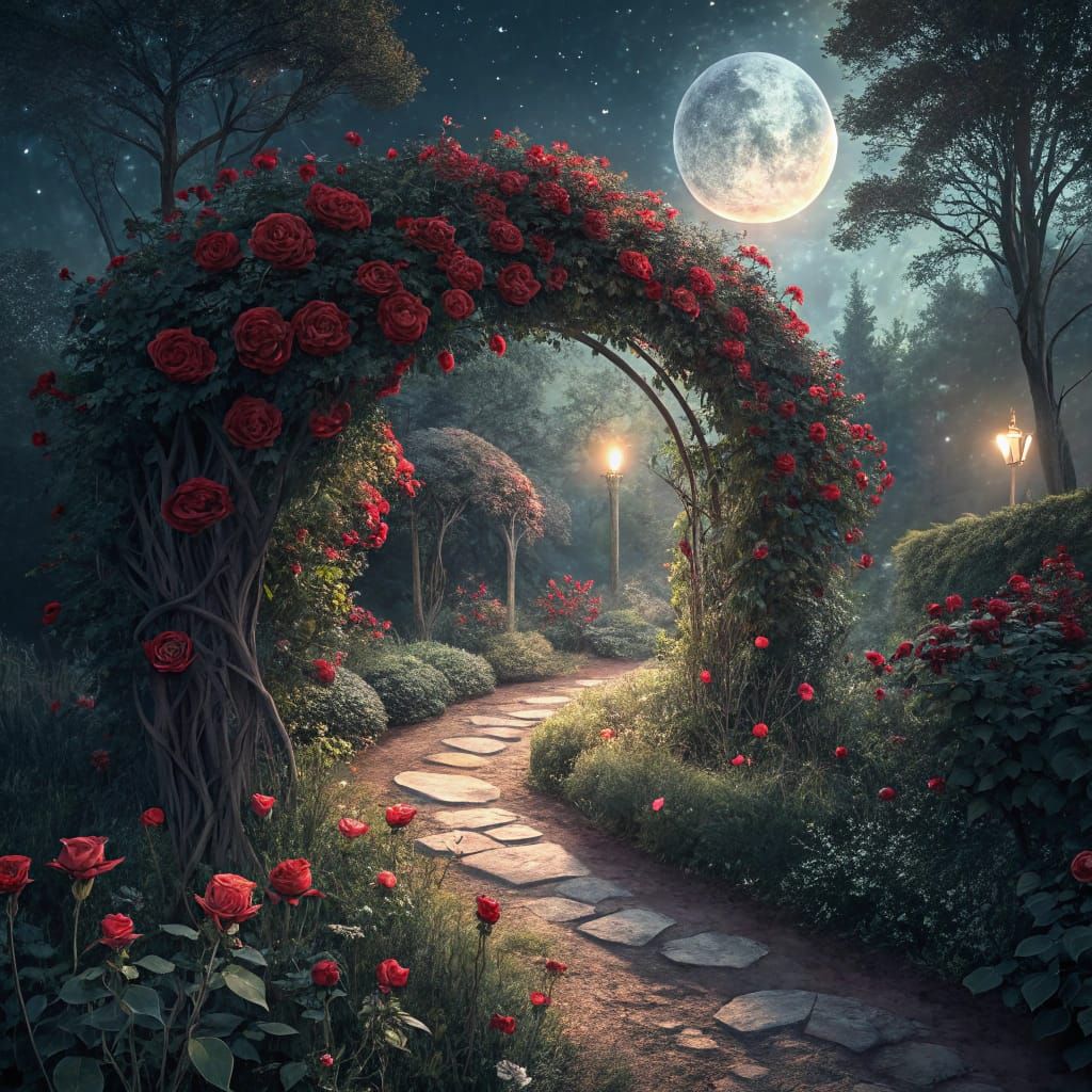 Surreal Rose Garden Sanctuary at Dusk