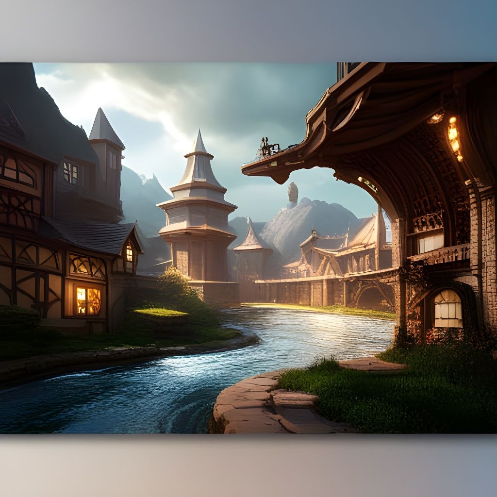 Fantastical Village Matte Painting in Deep Color